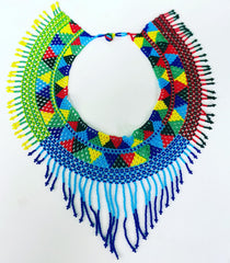 1 Mystery Mexican Beaded Huichol Statement Necklace with Fringe